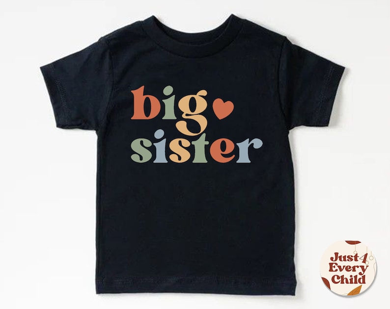 T-shirt grande soeur, faire-part de grossesse, joli body naturel pour bébé, faire-part de bébé, chemise de grossesse, faire-part de grande soeur Black