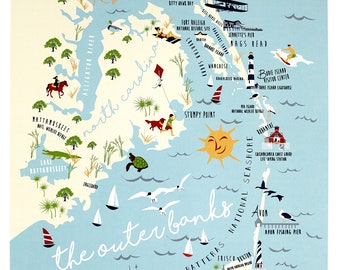 Outer Banks Map Etsy