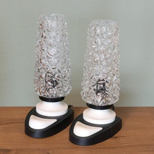 Mid Century Nachttischlampen 2er Set Paar schwarz-weiß Tischlampen Glasschirm Bubble 60er 70er DDR Vintage