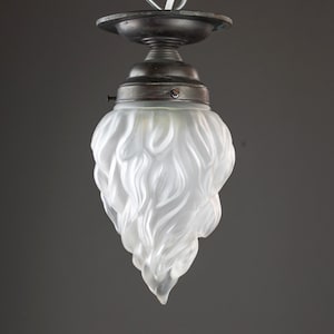 Antique Art Nouveau flame lamp | Vintage ceiling light | Satin frosted glass lamp | Historical hallway lamp 1910-1930