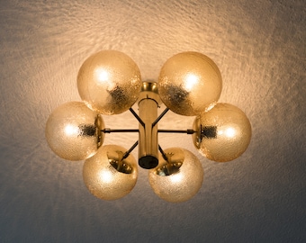 Sputnik chandelier original 1970s design brass 6 arms vintage Mid Century Space Age