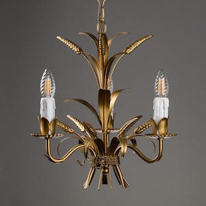 Hollywood Regency Chandelier Wheat Hanging Lamp Hans Kögl in Florentine Style 1970s Mid Century