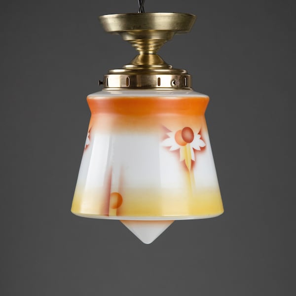 Small Art Deco ceiling lamp lamp spray décor white orange antique restored in 1930