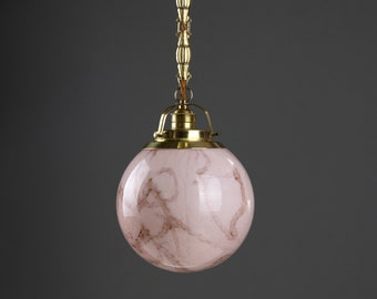 Small Art Deco ball lamp marbled glass pink vintage ceiling lamp original 1930s restored