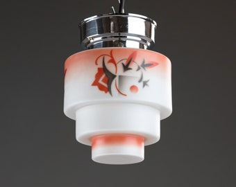 Niedliche kleine Art Déco Deckenleuchte Lampe Spritzdekor weiß rot antik 1930 restauriert