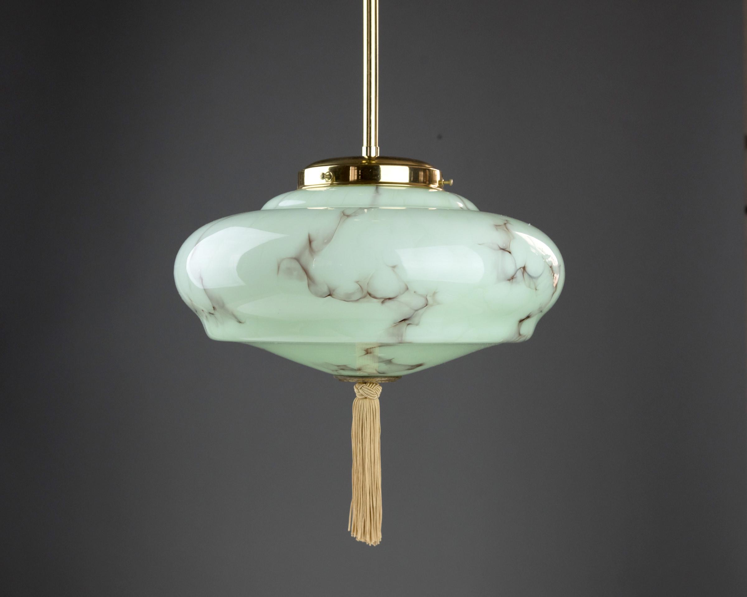 ヴィンテージ 1960年代 スウェーデン製 ガラス ペンダントランプ 緑 60