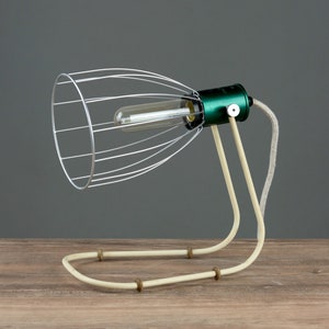 Minimalist heat lamp vintage desk lamp green mid century 60s design with textile cable restored