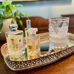 Vintage Brass Mirrored Vanity Tray: Hollywood Regency Perfume Display