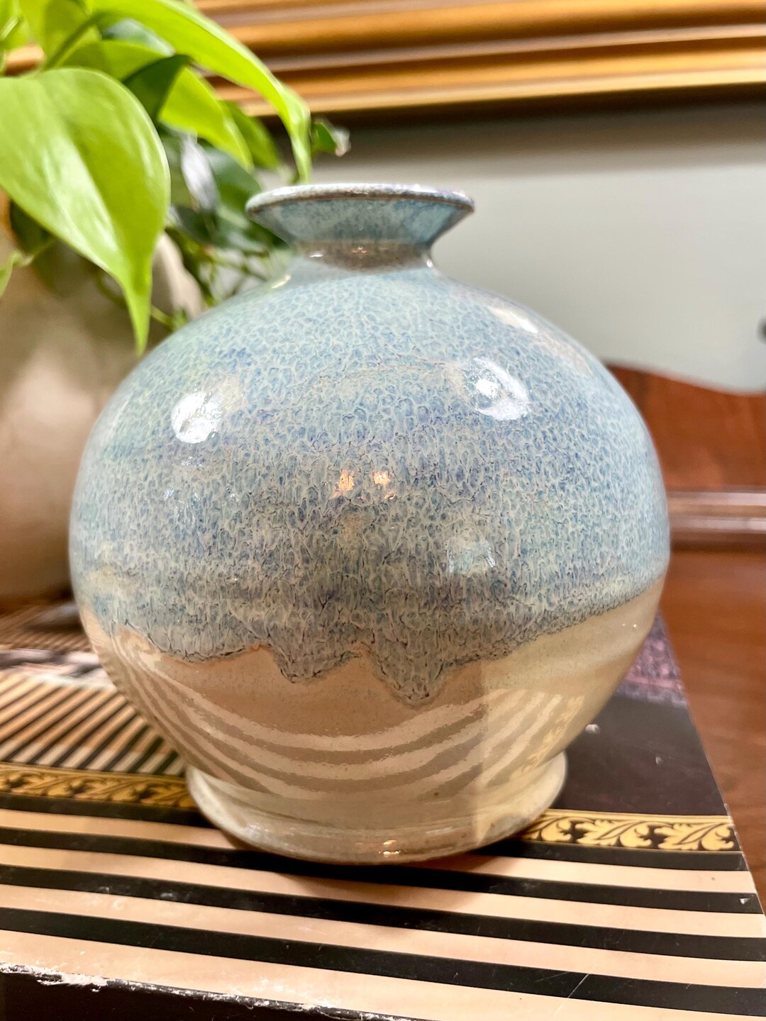 Studio Pottery Blue Drip Glaze Pottery Vase: Signed Ceramic Art - Etsy