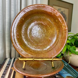 Pair of Vintage Studio Pottery Plates | Rustic Brown Ceramic Wall Decor