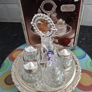 5 Piece Silver Plated Queen Anne Revolving Condiment Set Vintage