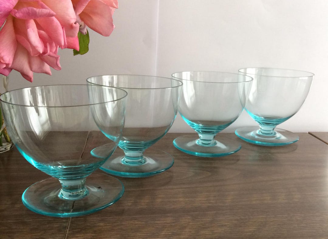 sundae-dishes-dessert-glass-ice-blue-mid-century-set-of-4-etsy
