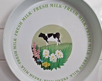 Vintage Retro Circular Serving Tray Tea Tray Advertising Tray National Dairy Council Fresh Milk