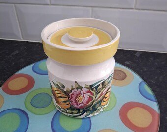 Vintage Portmeirion tijgerlelie gele band kleine opbergpot met deksel Susan Williams-Ellis Design jaren 60