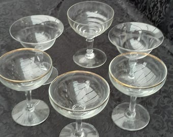 Various Vintage Champagne Cocktail Martini Coupes