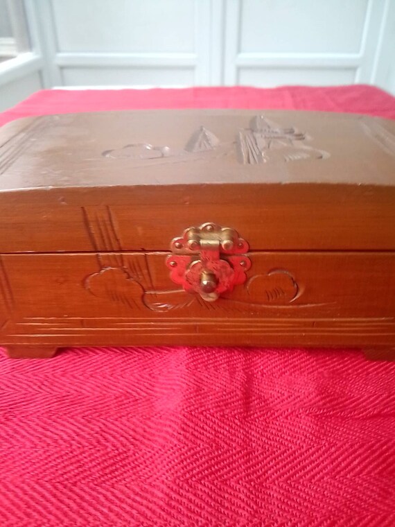 Vintage Art Deco Style Jewellery Box Carved Asian… - image 9