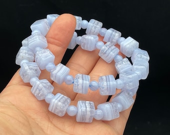 Blaue Spitze Achat Kristall Quadrat Perlen Armband