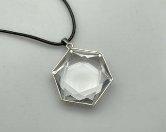 Clear Crystal Quartz Star of David Pendant, Sterling Silver Frame