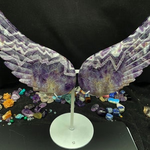 Amatista Alas de ángel, Talla de cristal, Regalo de inauguración, Decoración del hogar, Cristal curativo y piedra A011648
