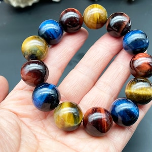 Tigers Eye Crystal Bracelet ,Hawks Eye, Red Tigers Eye, Round ,Elastic Beaded Bracelet, Handmade Jewelry D110335