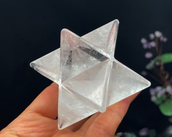 Clear Quartz Crystal Merkaba, Sacred Geometry Carving