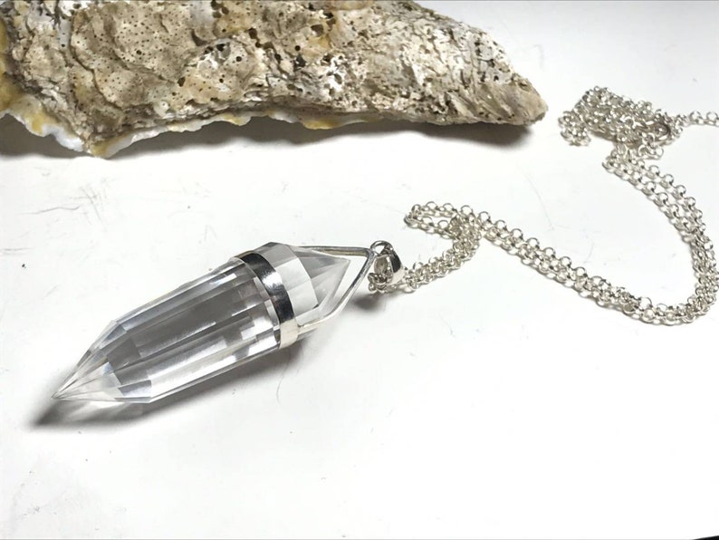 Natural quartz Vogel crystal 12 sided silver pendant reiki healing hand-made