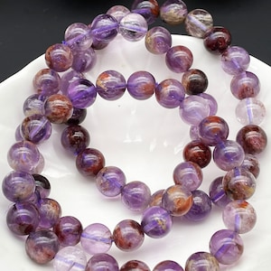 Amethyst phantom Crystal bracelet,Round Beads, Birthstone Bracelet,Handmade Jewelry D092002