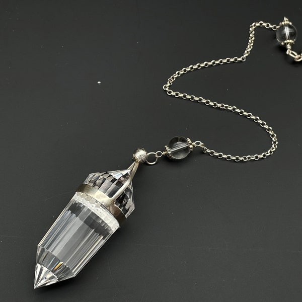 Clear Quartz,Crystal Pendant,24 Sided,Vogel Style,Crystal point,silver 990,Metaphysical crystal D101247