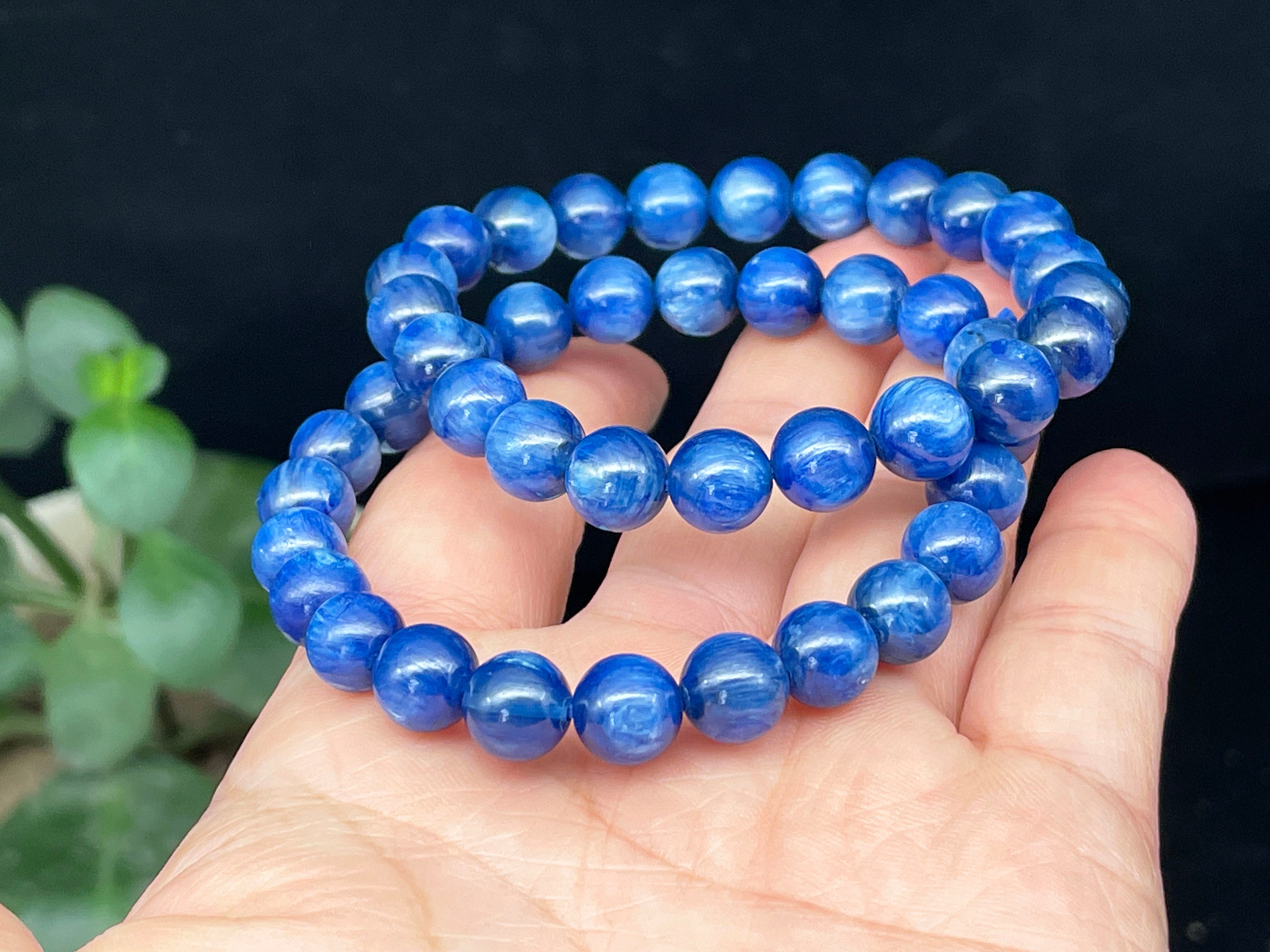 BLUE KYANITE Healing Crystal Round Beaded Bracelet Friendship Bracelet E1041 
