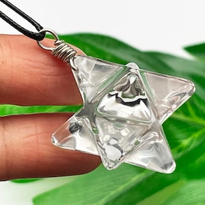 Clear Quartz Crystal Merkaba Pendant, Wire wrapped jewelry, Sacred Geometry, Crystal Carving, Healing Crystals and Stone E105546