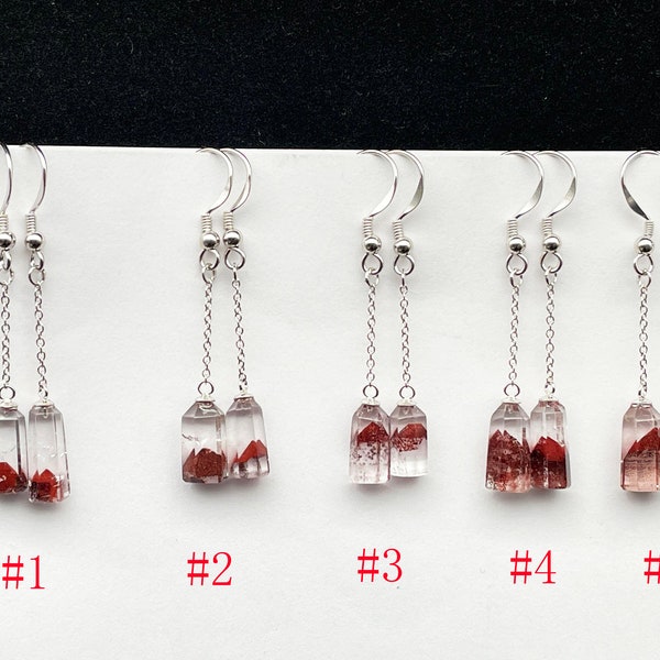 Pendiente de cristal de cuarzo fantasma rojo, plata 925, joyería hecha a mano, curación Reiki A011660