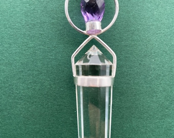 Ciondolo in ametista sfaccettata stile Vogel a 12 lati, collana con pietre preziose, ciondolo in argento sterling, cristalli curativi, regalo di gioielli 030322