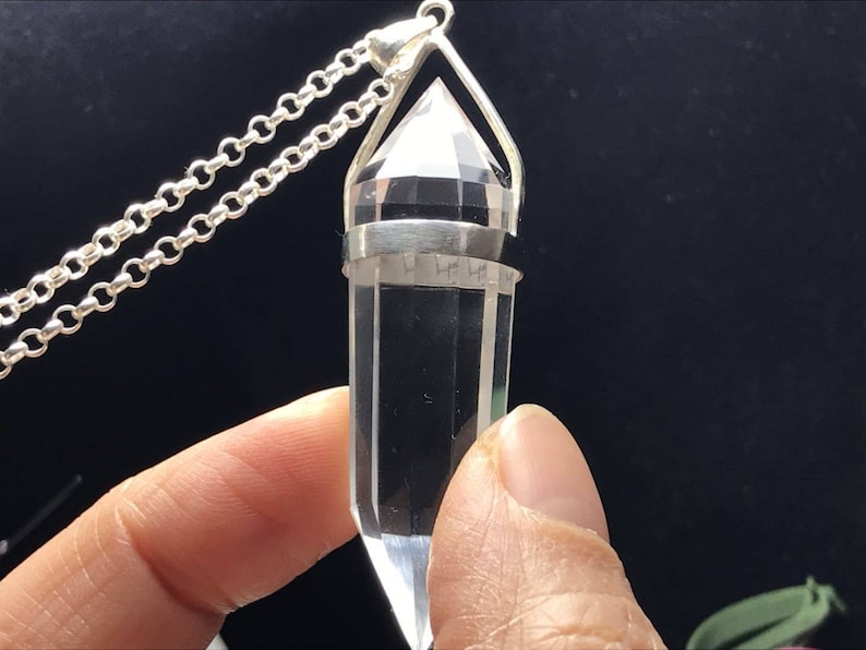 Natural quartz Vogel crystal 12 sided silver pendant reiki healing hand-made