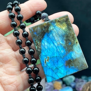Labradorite Crystal Pendant ,Square Pendant, Beads Necklace,Handmade Jewelry,Healing crystal and stone D101011