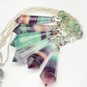 Fluorite Crystal Pendulum, Dowsing Tool for Chakra, 12 Sided, Silver 925, Metaphysical Crystals, Healings Stones A030321
