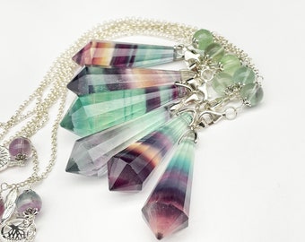 Fluorite Crystal Pendulum, 12 Sided, Silver 925, Chakra Dowsing Tool