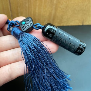 Obsidian Crystal Pendant , Carving Shurangama mantra heart,Car Charm,Keychain,Handmade Jewelry E022702