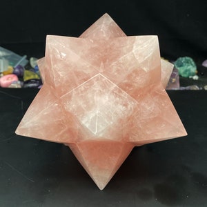 Rose Quartz Crystal 12 Point Merkaba,Sacred Geometry, Crystal Carving,Housewarming Gift,Home Decor ,Healing Crystals and Stone A061510