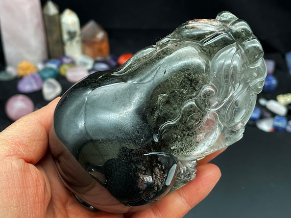 Green Phantom rinbow Crystal Pixiu Crystal Carving Handmade