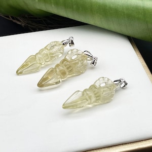 Citrine, Natural Quartz Crystal Amulet,Carved dorje phurba,Sterling silver,Reiki Healing ,Energy Spiritual D092914