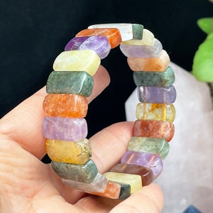 Kleurrijke kwartskristal armband, kristallen edelsteen, rechthoekige armband, helende kristallen en stenen D090973