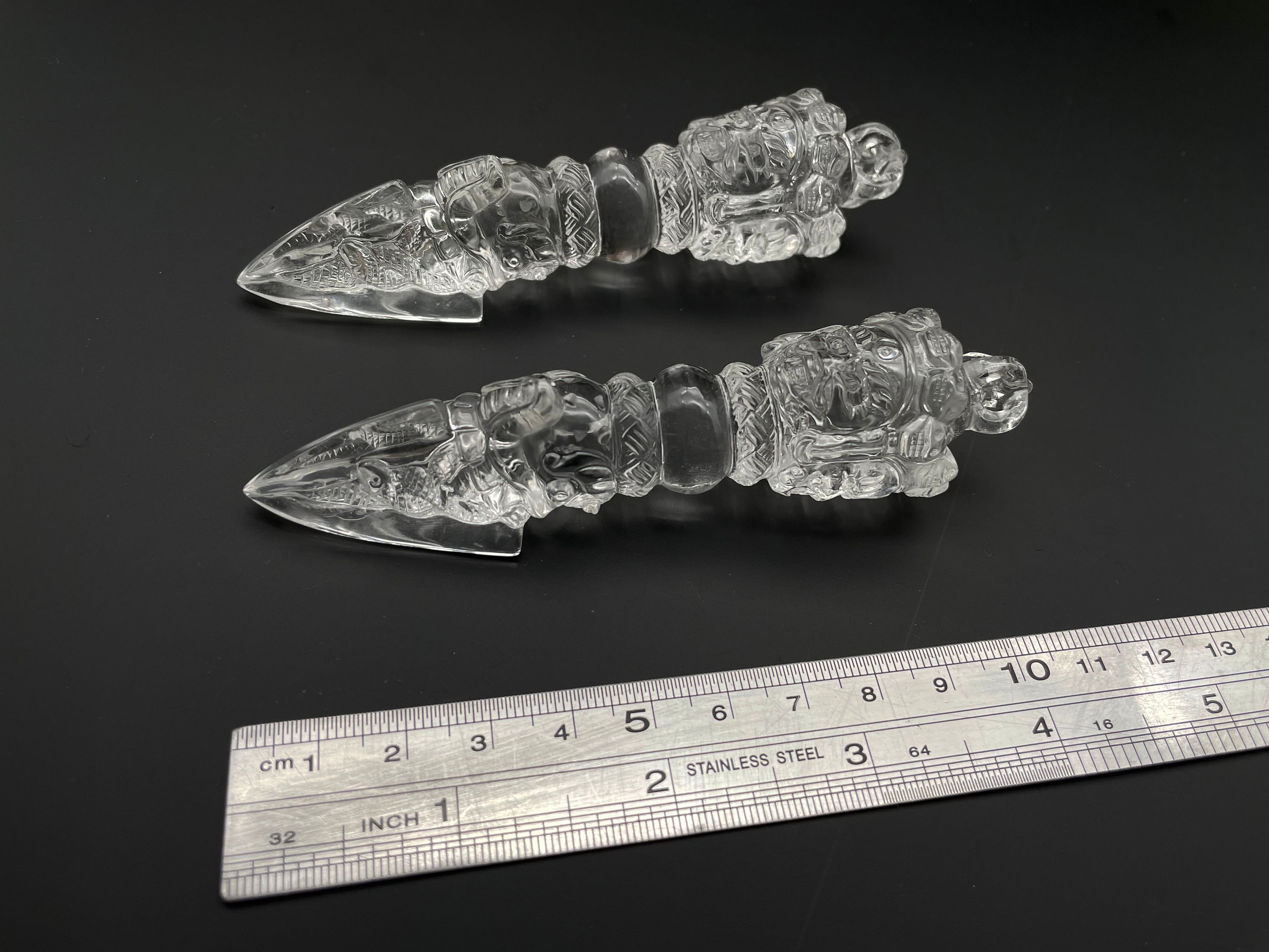 Clear Quatz Crystal,Vajrakila Phurba,Hand Crafted,Powerful Three Faces,Carved Skull,Buddhist Ceremonial,Amulet Crystal,Reiki Healing D1936