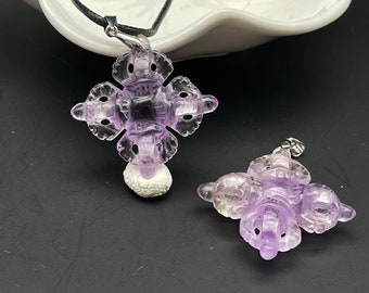 Natural Amethyst Vajra Dorje Phurba Amulet,Crystal Carving,Reiki Healing ,Energy Spiritual E062601