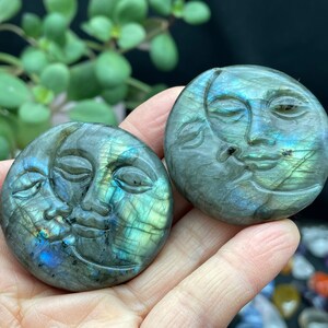 Labradorite Sun and Moon,Crystal  Carving, Handmade Jewelry, Home Decor, Healing Crystals and Stones E022605