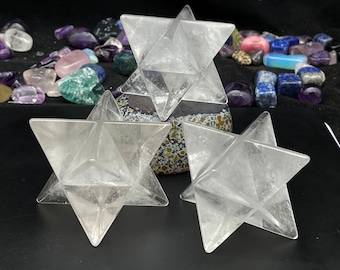 Clear Quartz Crystal Merkaba, Sacred Geometry Carving, Home Decor