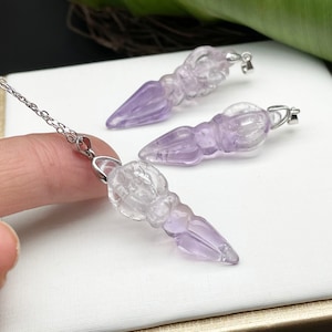 Amethyst, Natural Quartz Crystal Amulet,Carved dorje phurba,Sterling silver,Reiki Healing ,Energy Spiritual D092914