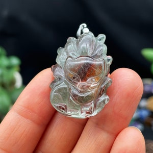 Phantom Crystal Nine Tail Fox Pendant ,Crystal Carving, Handmade Jewelry, Gemstone Necklace, Healing Crystals and Stones E041319