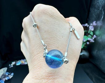 Aquamarine ball Pendant, Birthstone Pendant, Handmade Jewelry, Healing Crystals and Stones C081223