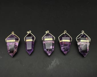 Amethyst Pandent, 6 sided, Sterling Silver, Wand DT Point, Healing Crystals and Stones B060516