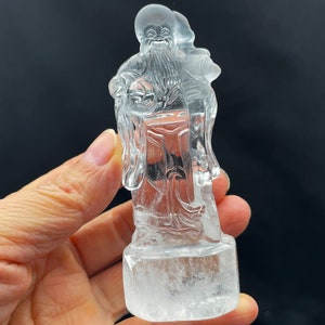 Cristal de cuarzo Dios de la longevidad, Talla de cristal, Regalo de inauguración de la casa, Decoración del hogar, Cristal curativo y piedra E105524
